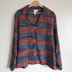 Coldwater Creek Linen Blend Serape Striped Lightweight Jacket Size XL Multicolor